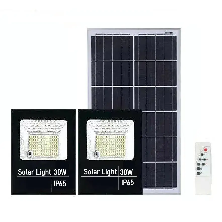 Set 2 proiectoare LED SMD 30W cu incarcare solara, panou solar, cu telecomanda, suport prindere, material ABS, 1.2AH, 200LED-uri, 13x13.5 cm, negru