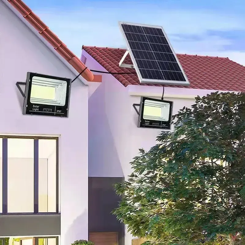 Set 2 proiectoare LED SMD 30W cu incarcare solara, panou solar, cu telecomanda, suport prindere, material ABS, 1.2AH, 200LED-uri, 13x13.5 cm, negru (3)