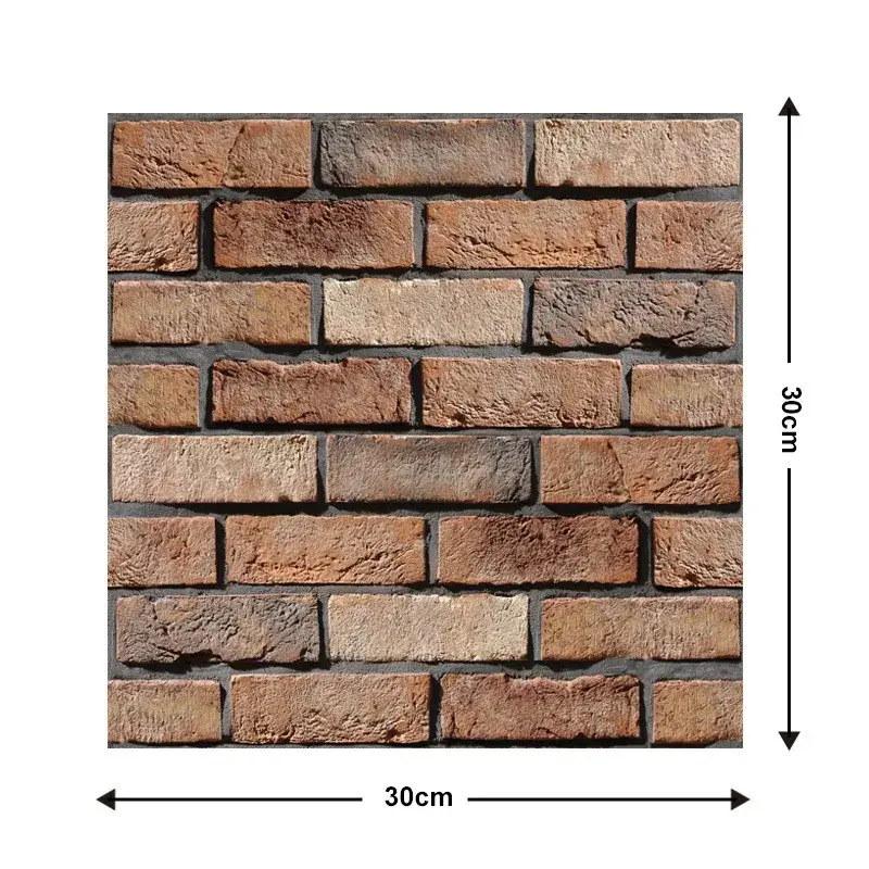 Set 10 x Placi Tapet Autocolant 3D cu Imitatie de Caramida de Exterior, pentru Perete Bucatarie Sufragerie, Usor de Curatat, Rezistent la Apa, Autoadeziv, 30x30 cm, Maro (2)