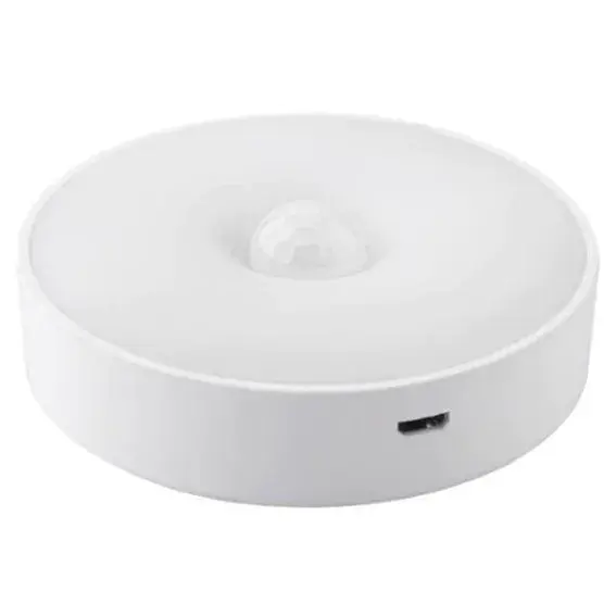 Lampa de Veghe LED, cu Senzor de Miscare, Incarcare USB, 0.6W, 300mAh, Design Rotund, Alb, 8.5x2.3 cm