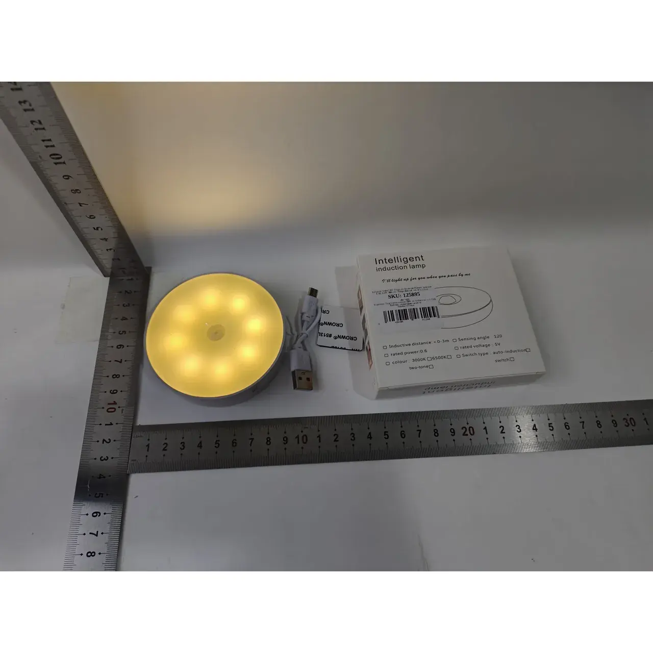 Lampa de Veghe LED, cu Senzor de Miscare, Incarcare USB, 0.6W, 300mAh, Design Rotund, Alb, 8.5x2.3 cm (6)