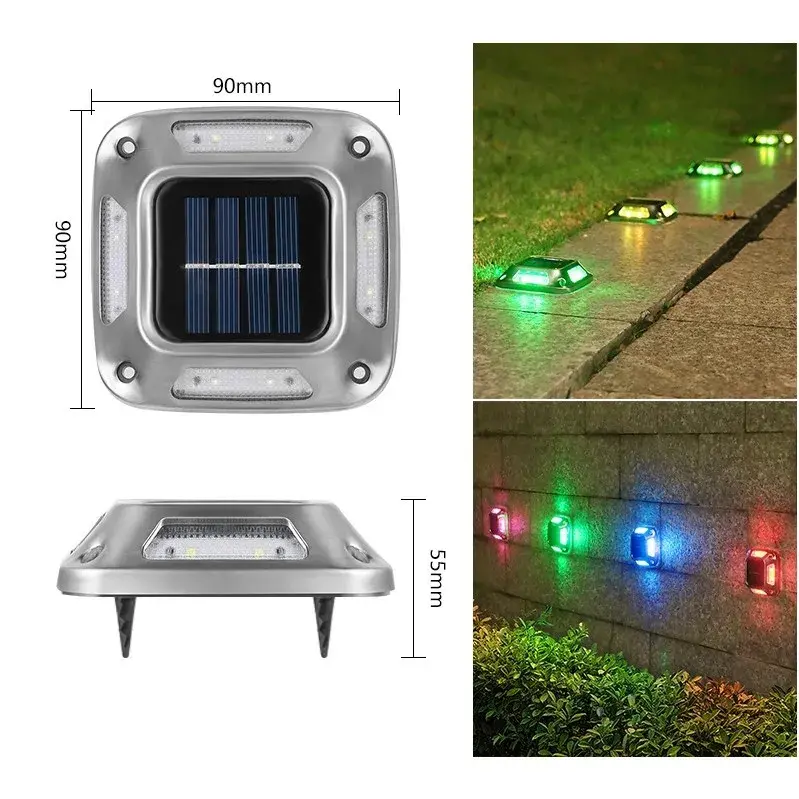 Lampa solara LED pentru gradina, 8 LED-uri, prindere de perete sau impamantare, IP65, forma patrat, material ABS si Policarbonat, 9 x 9 cm, baterie 1.2V, 600 mah, multicolor (4)