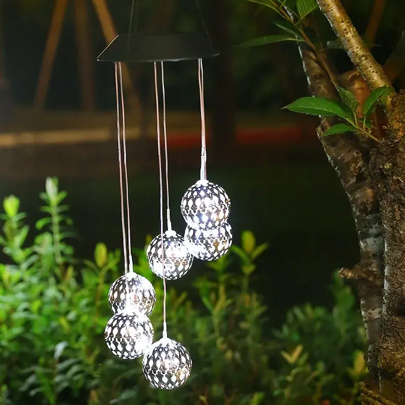 Lampa solara de tip decoratiune pentru gradina, model clopotel de vant, alb cald (7)