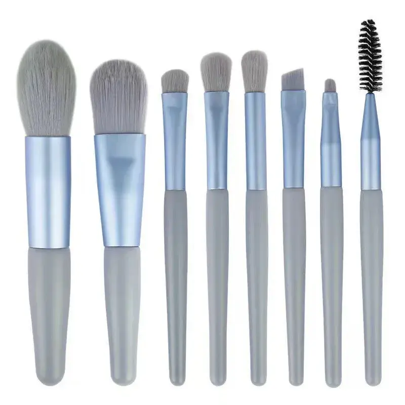 Mini set portabil 8 pensule de machiaj cu husa albastra (3)