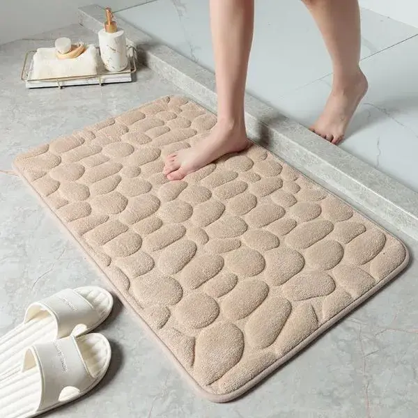 Covoras pentru Baie Antiderapant, Uscare Rapida, Model 3D Piatra, 40x60 cm, Bej (2)