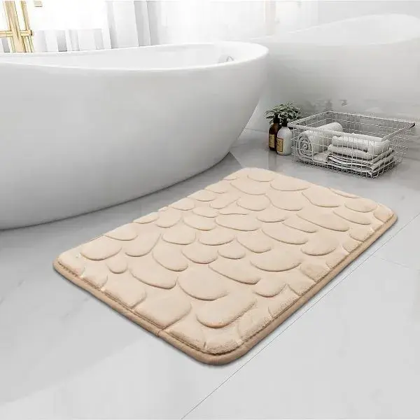 Covoras pentru Baie Antiderapant, Uscare Rapida, Model 3D Piatra, 40x60 cm, Bej (3)