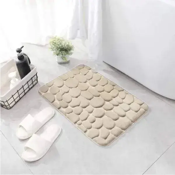 Covoras pentru Baie Antiderapant, Uscare Rapida, Model 3D Piatra, 40x60 cm, Bej (5)