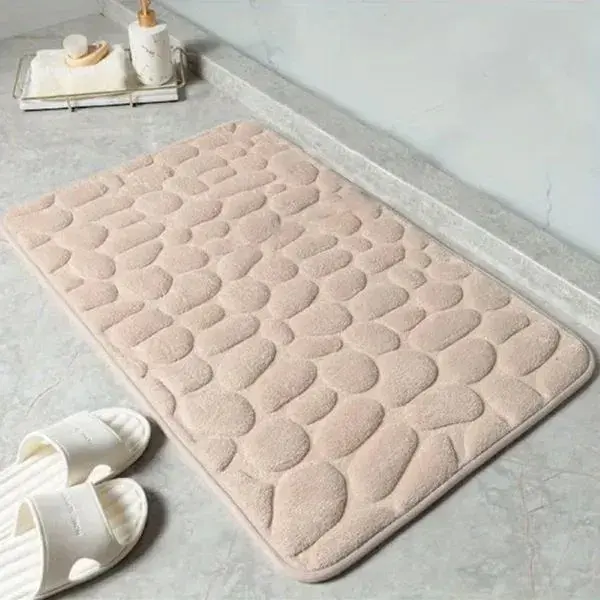 Covoras pentru Baie Antiderapant, Uscare Rapida, Model 3D Piatra, 40x60 cm, Bej (6)