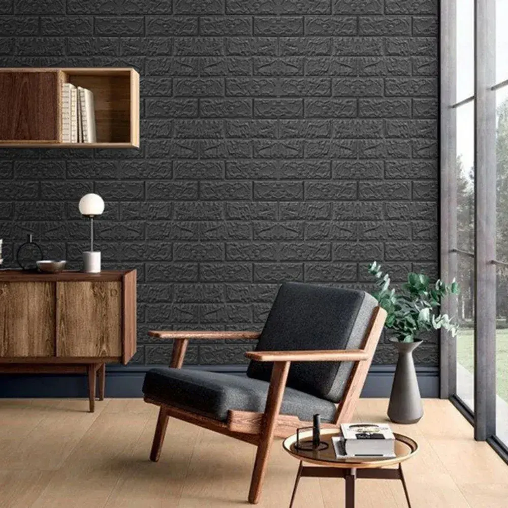 Set 10 Placi Tapet 3D, 70 x 77 cm, Grosime 3 mm, din Polietilena, Model Caramida, Suprafata acoperita 5.3 mp, Gri Antracit (3)