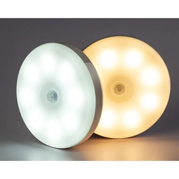 Lampa de Veghe LED, cu Senzor de Miscare, Lumina Alba Calda si Rece, Incarcare USB, 0.6W, 300mAh, Design Rotund, Alb, 8.5x2.3 cm (2)