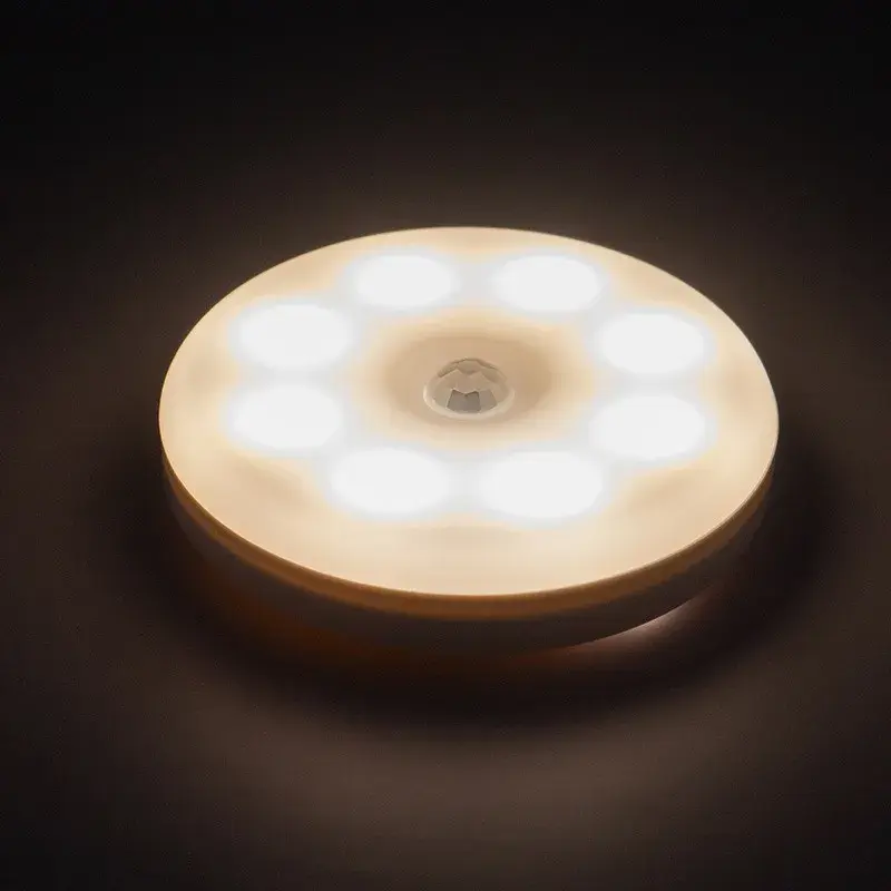 Lampa de Veghe LED, cu Senzor de Miscare, Lumina Alba Calda si Rece, Incarcare USB, 0.6W, 300mAh, Design Rotund, Alb, 8.5x2.3 cm (3)