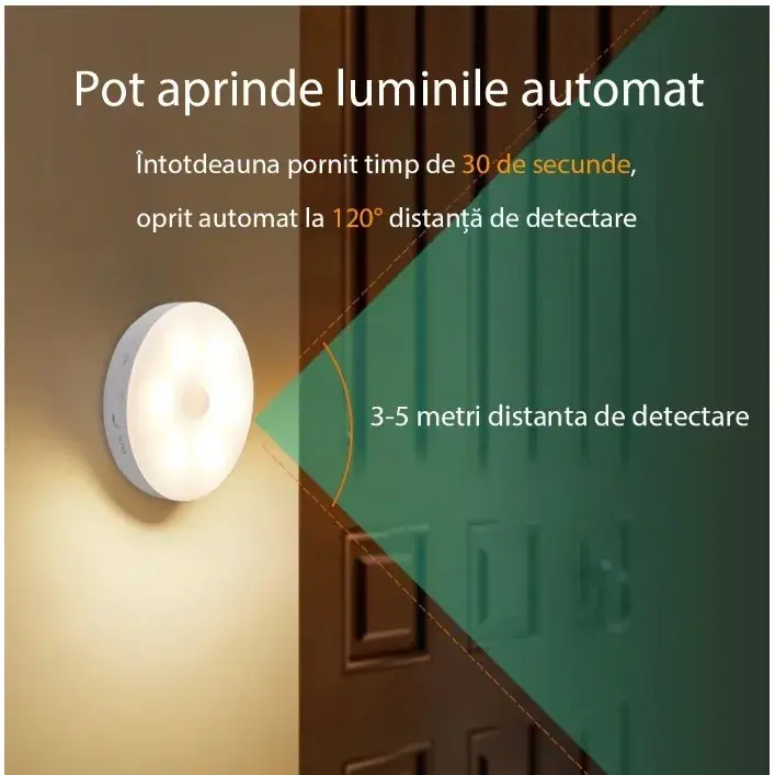 Lampa de Veghe LED, cu Senzor de Miscare, Lumina Alba Calda si Rece, Incarcare USB, 0.6W, 300mAh, Design Rotund, Alb, 8.5x2.3 cm (5)