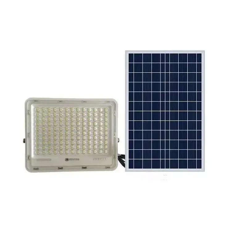 Proiector LED cu Panou Solar, Senzor de lumina Waterproof, 100W, 23x18 cm, suport U inclus, panou afisaj nivel baterie, telecomanda, 220V, Design Modern, Alb (6)