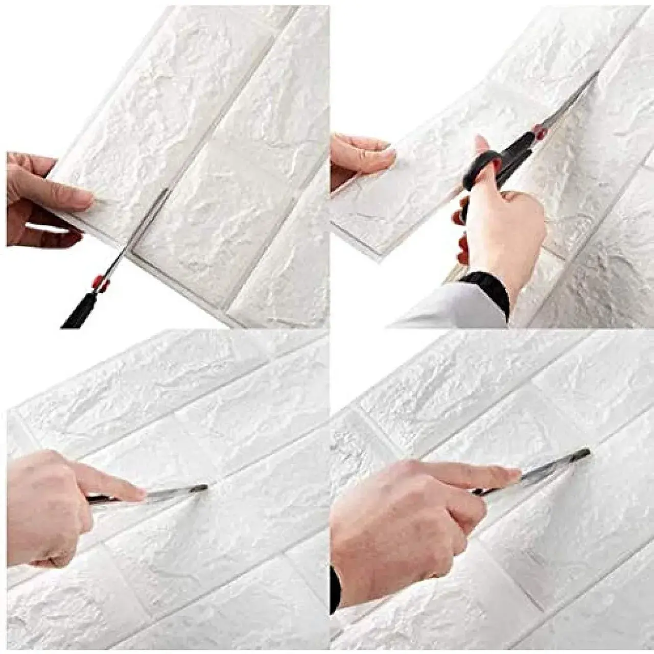 Set 10 Placi Tapet 3D, 70 x 77 cm, Grosime 3 mm, din Polietilena, Model Caramida, Suprafata acoperita 5.3 mp, Alb (5)