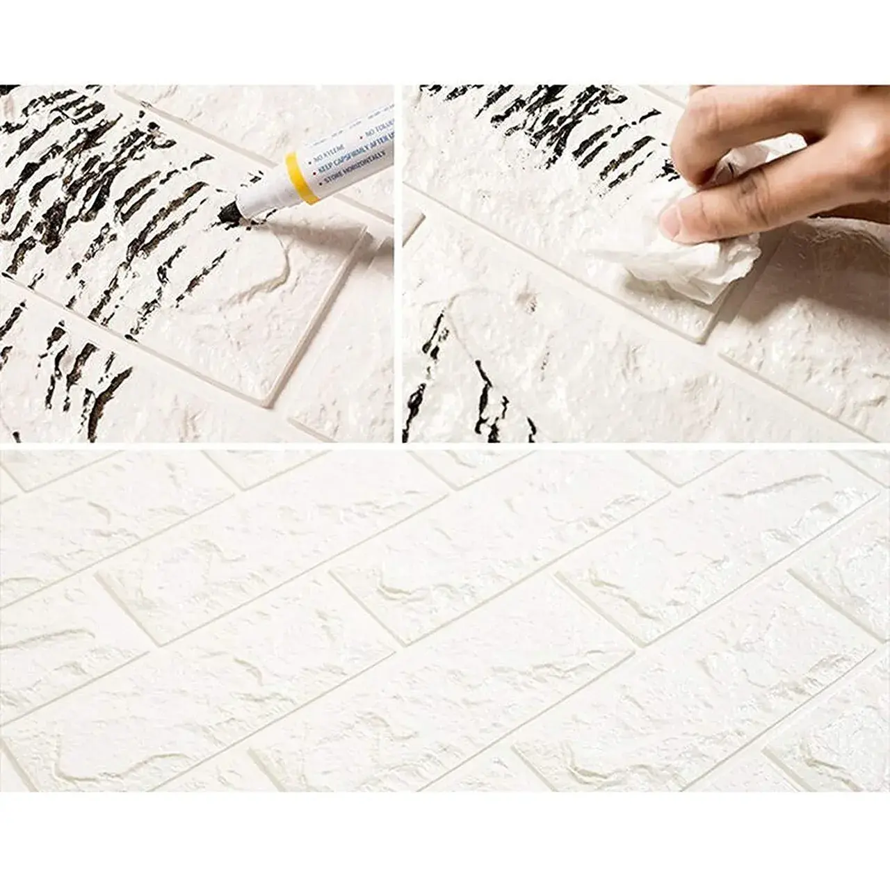 Set 10 Placi Tapet 3D, 70 x 77 cm, Grosime 3 mm, din Polietilena, Model Caramida, Suprafata acoperita 5.3 mp, Alb (6)