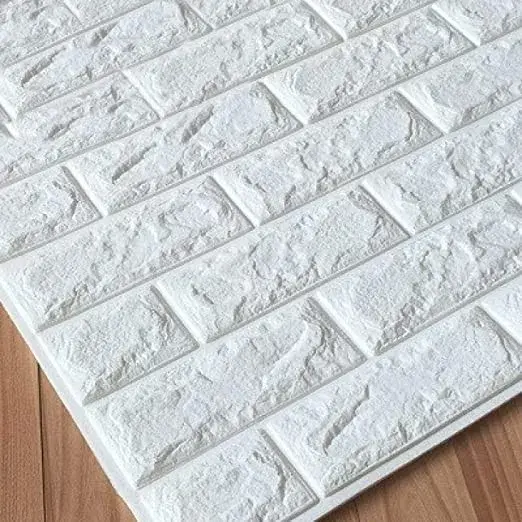 Set 10 Placi Tapet 3D, 70 x 77 cm, Grosime 3 mm, din Polietilena, Model Caramida, Suprafata acoperita 5.3 mp, Alb (8)
