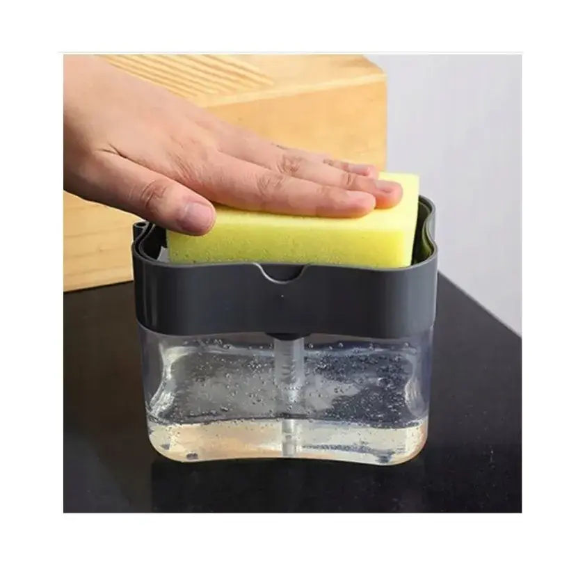 Dozator, Dispenser 2 in 1 pentru Detergent Lichid de Vase sau pentru Obiecte Sanitare cu Suport pentru Burete de Bucatarie,14 x 10.5 x 10 cm, capacitate 380 ml, negru (3)