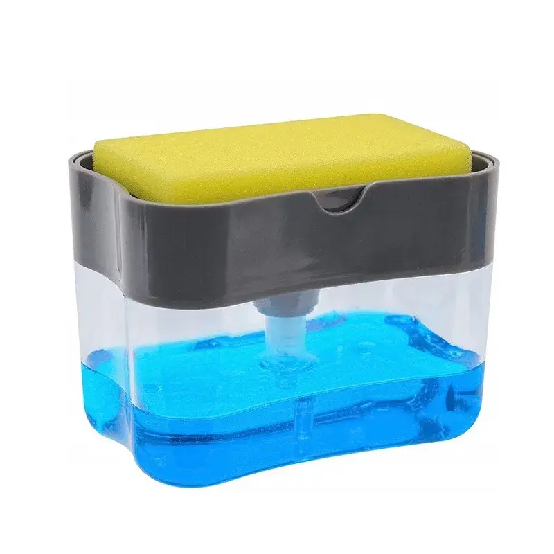 Dozator, Dispenser 2 in 1 pentru Detergent Lichid de Vase sau pentru Obiecte Sanitare cu Suport pentru Burete de Bucatarie,14 x 10.5 x 10 cm, capacitate 380 ml, negru (4)