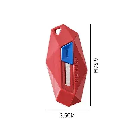 Cutter pentru Cutii, Varf Rotunjit si Zimtat, Tip Breloc, 6.5x3.5 cm, Rosu (2)