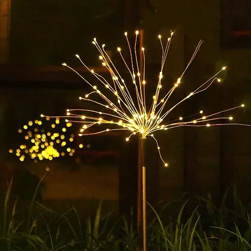 Lampa solara sub forma de artificii, 90 LED-uri, alb cald