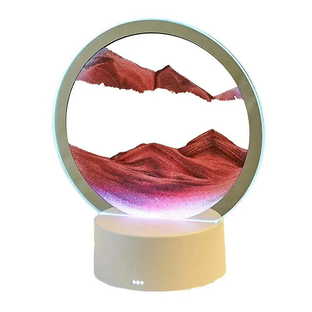 Lampa decorativa tip clepsidra, imagine 3D dinamica, nisipuri miscatoare, 16 x 18.5 cm, Rosu