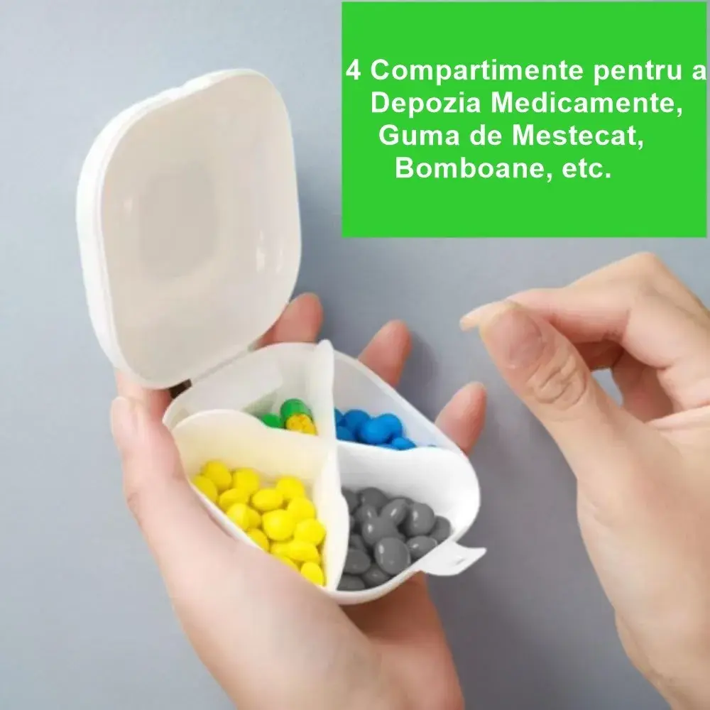 Cutie Depozitare Medicamente, 4 Compartimente, Inchidere Etans, Portabila, Patrat (4)