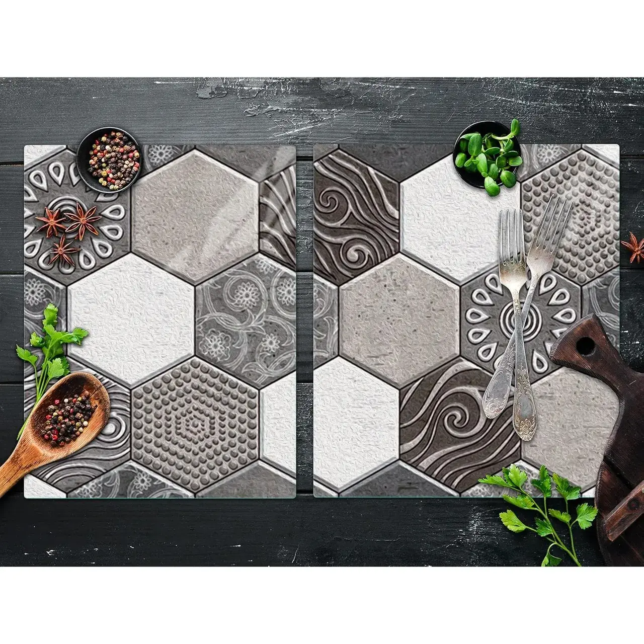 10 x Placi Tapet Autocolant 3D cu Imitatie de Marmura Hexagonala, pentru Perete Bucatarie Sufragerie, Usor de Curatat, Rezistent la Apa, Autoadeziv (2)