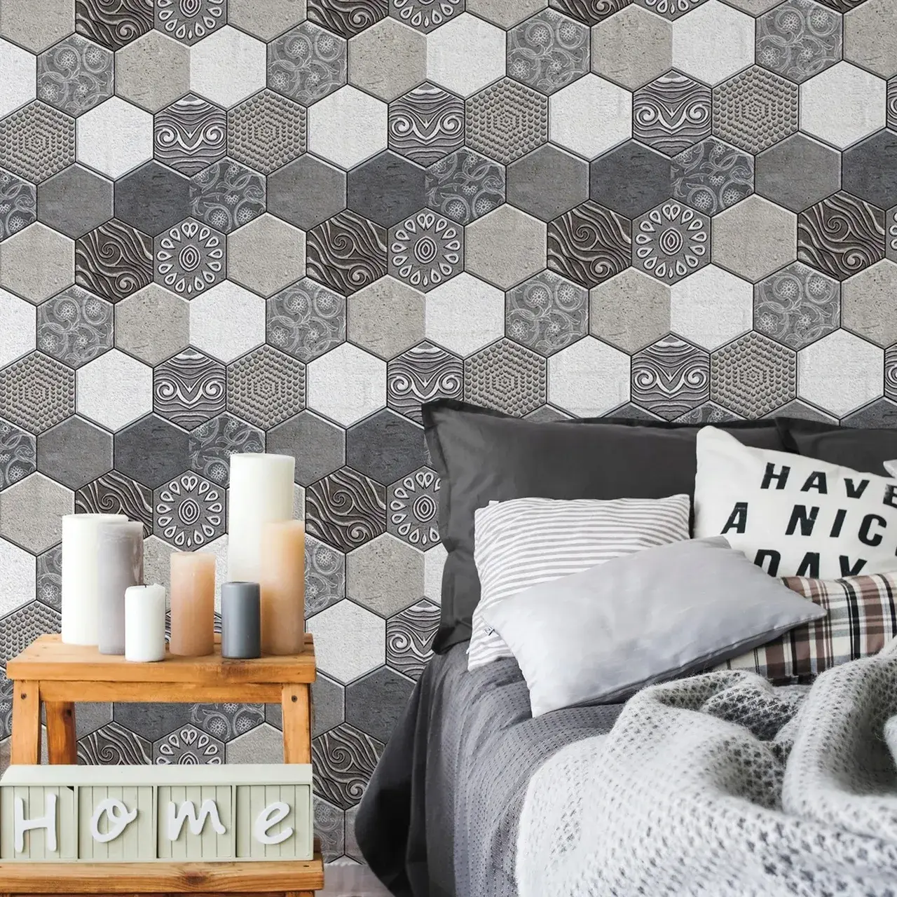 10 x Placi Tapet Autocolant 3D cu Imitatie de Marmura Hexagonala, pentru Perete Bucatarie Sufragerie, Usor de Curatat, Rezistent la Apa, Autoadeziv (5)