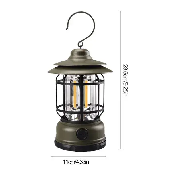 Lampa portabila camping, Felinar Vintage cu carlig, ABS, Iluminare 21 COB LED, Intensitate reglabila, 5W, Verde (2)