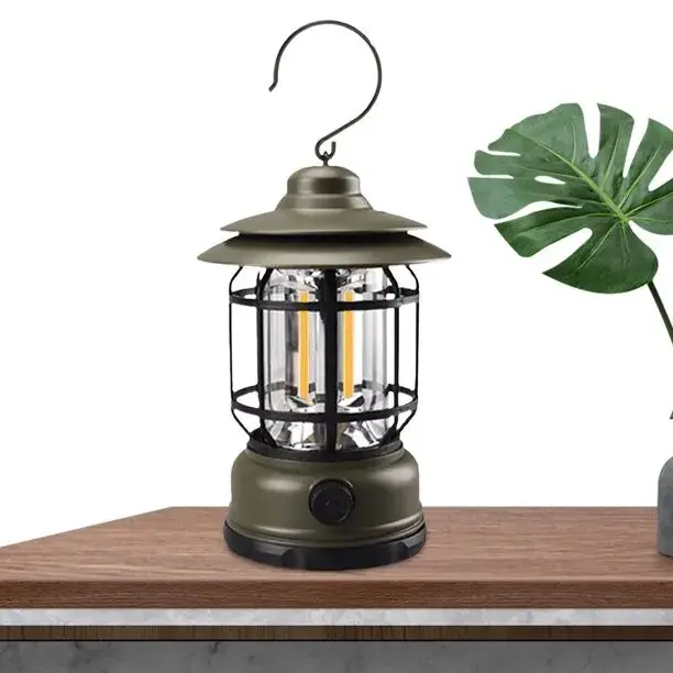 Lampa portabila camping, Felinar Vintage cu carlig, ABS, Iluminare 21 COB LED, Intensitate reglabila, 5W, Verde (4)