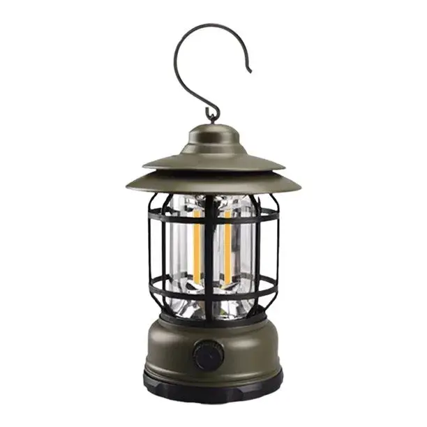 Lampa portabila camping, Felinar Vintage cu carlig, ABS, Iluminare 21 COB LED, Intensitate reglabila, 5W, Verde (5)