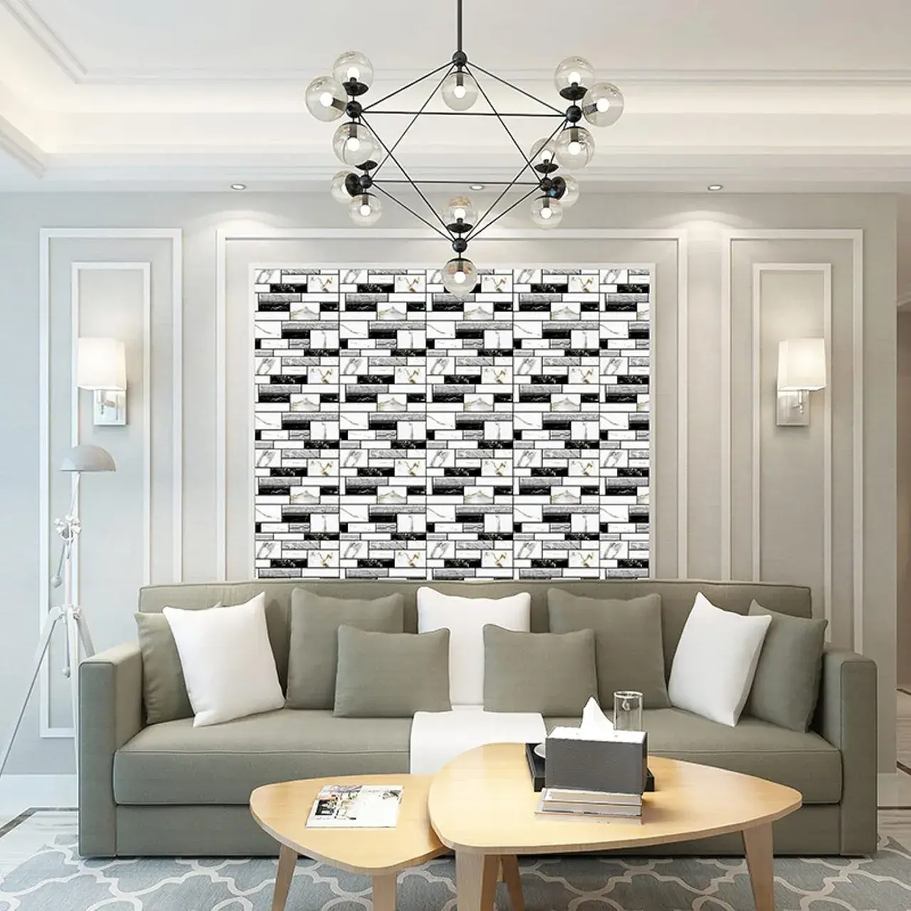 Set 10 x Placi Tapet Autocolant 3D cu Imitatie de Marmura, pentru Perete Bucatarie Sufragerie, Usor de Curatat, Rezistent la Apa, Autoadeziv, 30x30 (2)
