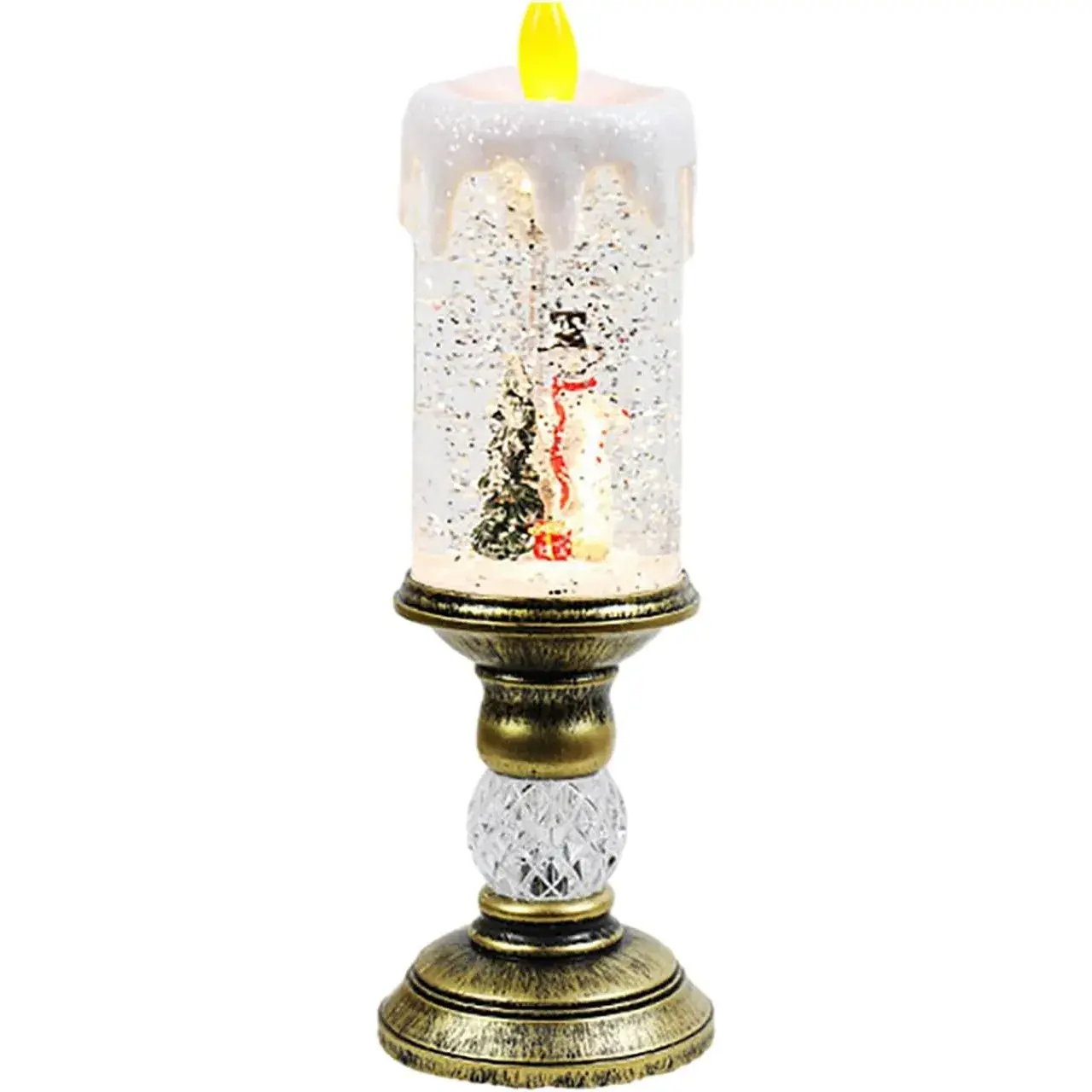 Decoratiune Luminoasa, Lampa de Craciun, cu Lumina LED, Ornament Model Sfesnic cu Lumanare Om de Zapada, 26x8.5x8.5 cm, Auriu