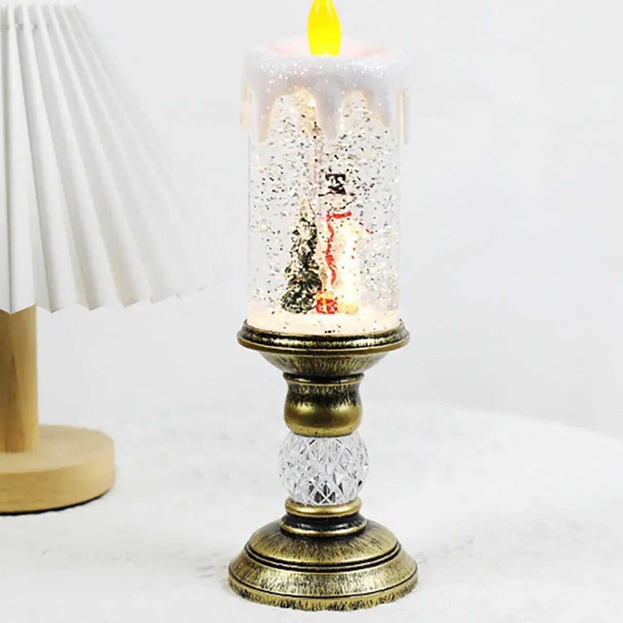 Decoratiune Luminoasa, Lampa de Craciun, cu Lumina LED, Ornament Model Sfesnic cu Lumanare Om de Zapada, 26x8.5x8.5 cm, Auriu (2)