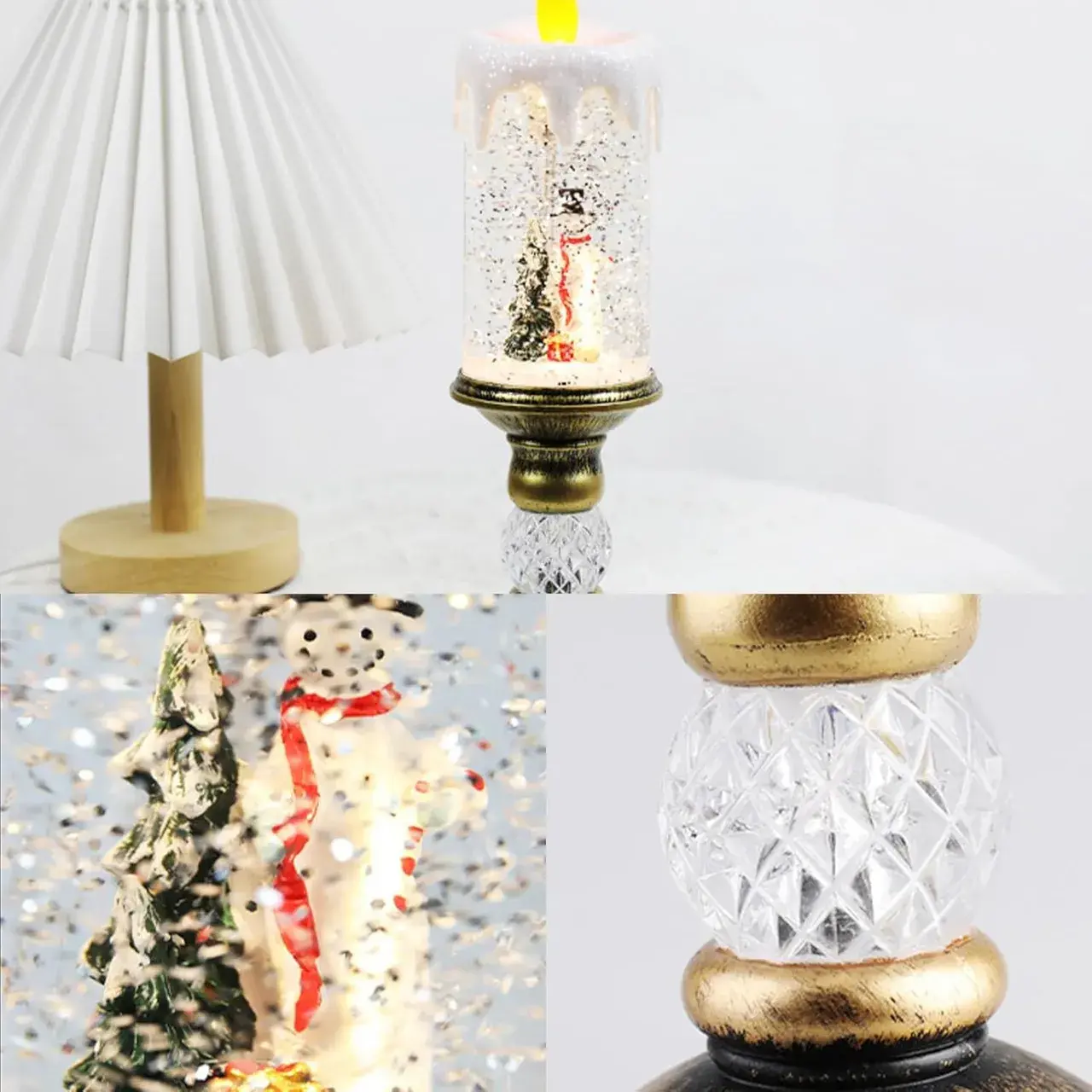 Decoratiune Luminoasa, Lampa de Craciun, cu Lumina LED, Ornament Model Sfesnic cu Lumanare Om de Zapada, 26x8.5x8.5 cm, Auriu (3)