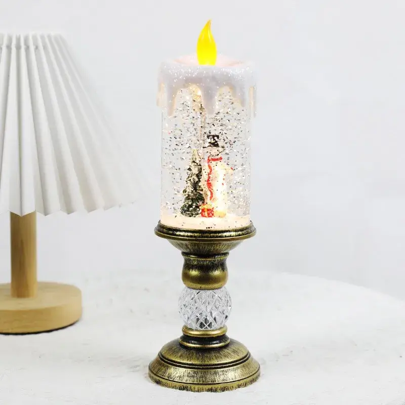 Decoratiune Luminoasa, Lampa de Craciun, cu Lumina LED, Ornament Model Sfesnic cu Lumanare Om de Zapada, 26x8.5x8.5 cm, Auriu (5)