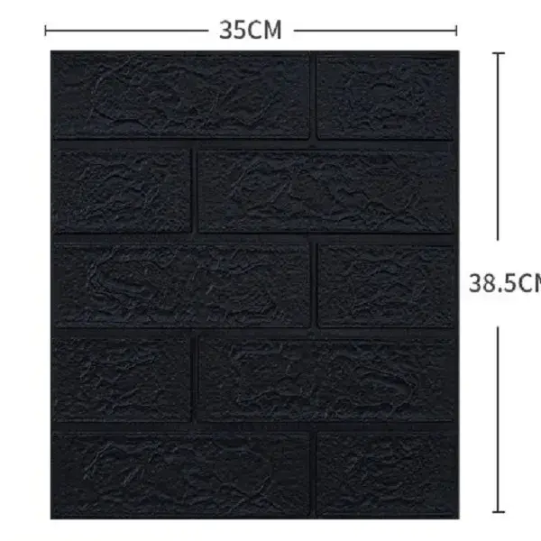 Set 10 Placi Tapet 3D, 35 x 38 cm, Grosime 3 mm, din Polietilena, Model Caramida, Suprafata acoperita 1.33 mp, Negru (2)