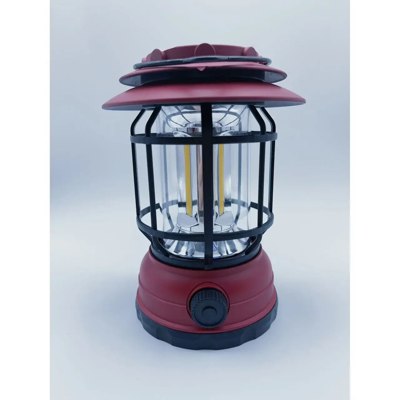 Lampa portabila camping, Felinar Vintage, ABS, Iluminare 30 COB LED, Intensitate reglabila, Acumulator inclus, Incarcare Solara si USB, 5W, Rosu (2)