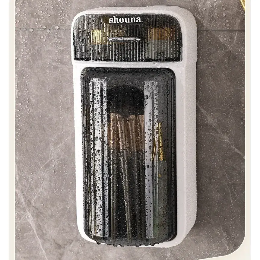 Organizator Baie, 4 Compartimente si 1 Sertar, Rotire 360 Grade, din PP+PET, 27.5 x 16 x 11 cm, Alb/Negru (3)