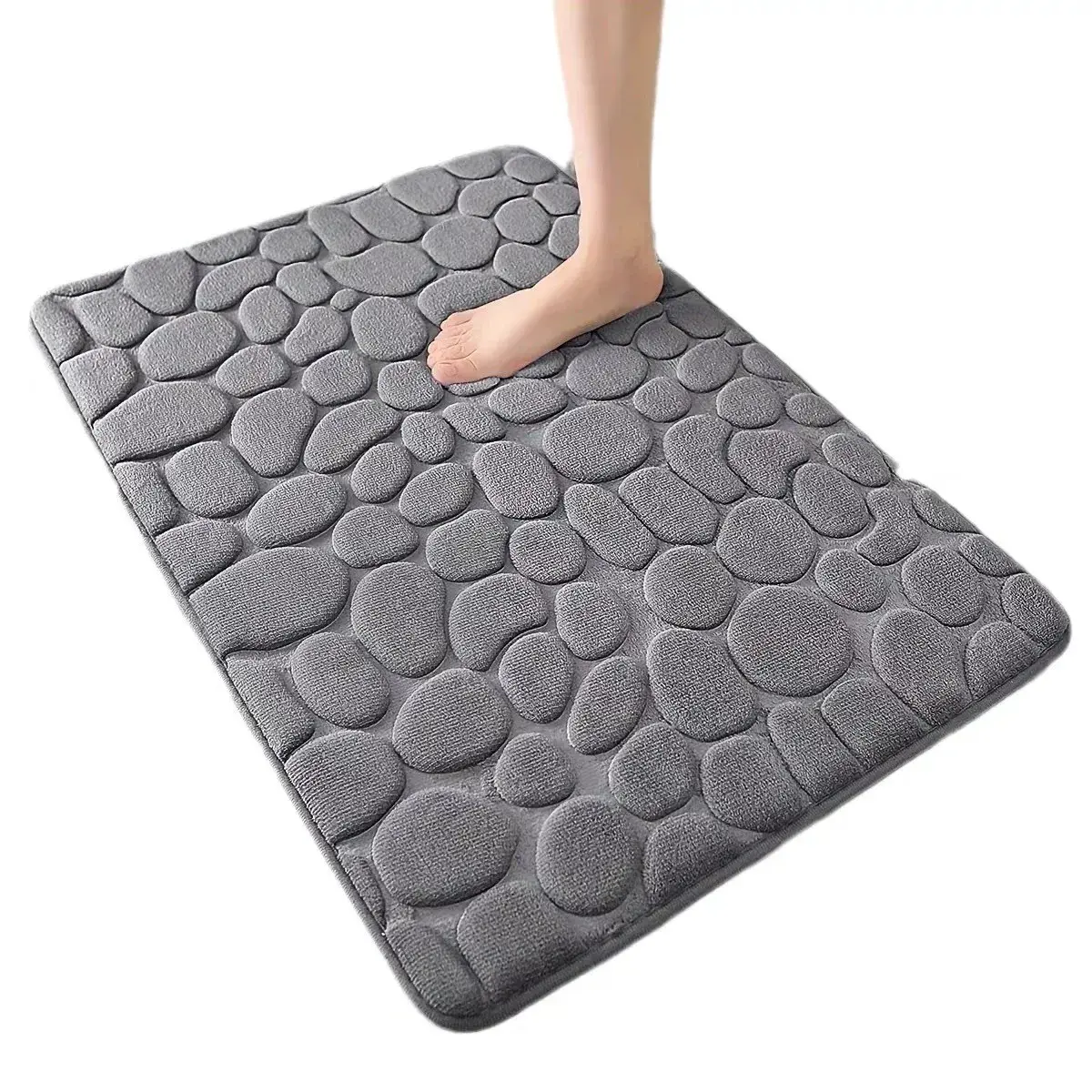 Covoras pentru Baie Antiderapant, Uscare Rapida, Model 3D Piatra, 40x60 cm, Gri (6)