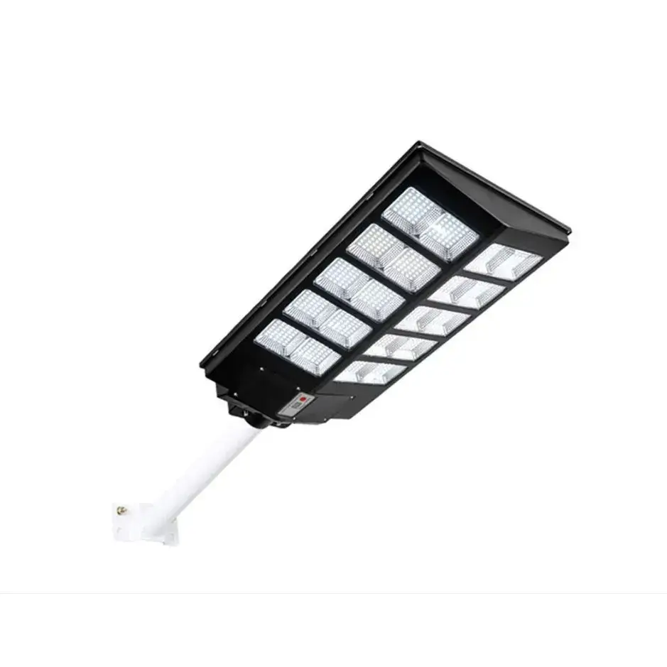 Lampa solara stradala, cu telecomanda, senzor de miscare si lumina, suport prindere, 800 LED-uri, IP65, ABS, 25AH, 500W, temperatura culoare 6500K, 67.6x34.8x7.2 cm, autonomie 10-12 ore, negru