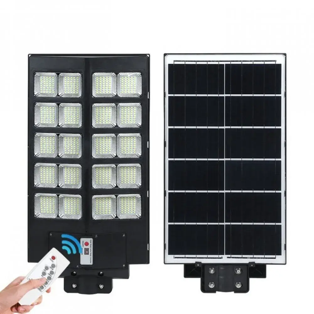 Lampa solara stradala, cu telecomanda, senzor de miscare si lumina, suport prindere, 800 LED-uri, IP65, ABS, 25AH, 500W, temperatura culoare 6500K, 67.6x34.8x7.2 cm, autonomie 10-12 ore, negru (2)