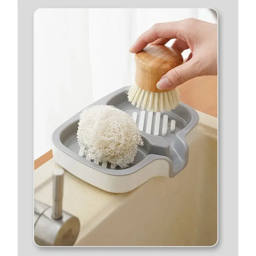 Savonieră Dublă, cu Sistem de Scurgere a Apei, din ABS, pentru 2 Săpunuri, Design Ventilat pentru Uscare Rapidă, 14.5 x 18 x 3 cm, Gri/Alb (2)