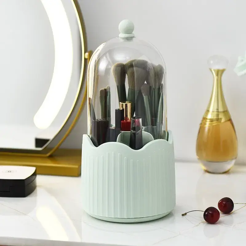 Organizator Rotativ pentru Depozitarea Pensulelor de Machiaj si Cosmeticelor, Plastic, 36 cm x 13 cm, Verde Menta (2)