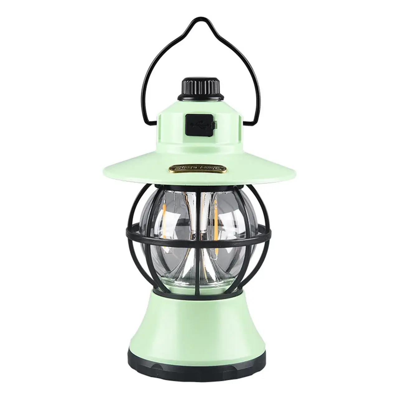 Lampă de camping retro portabilă, Felinar Vintage LED ABS, Acumulator inclus 1200 mAh, reincarcabila, 3 moduri de iluminare, intensitate reglabila,Lampa portabila pentru cort în aer liber, Mint (4)