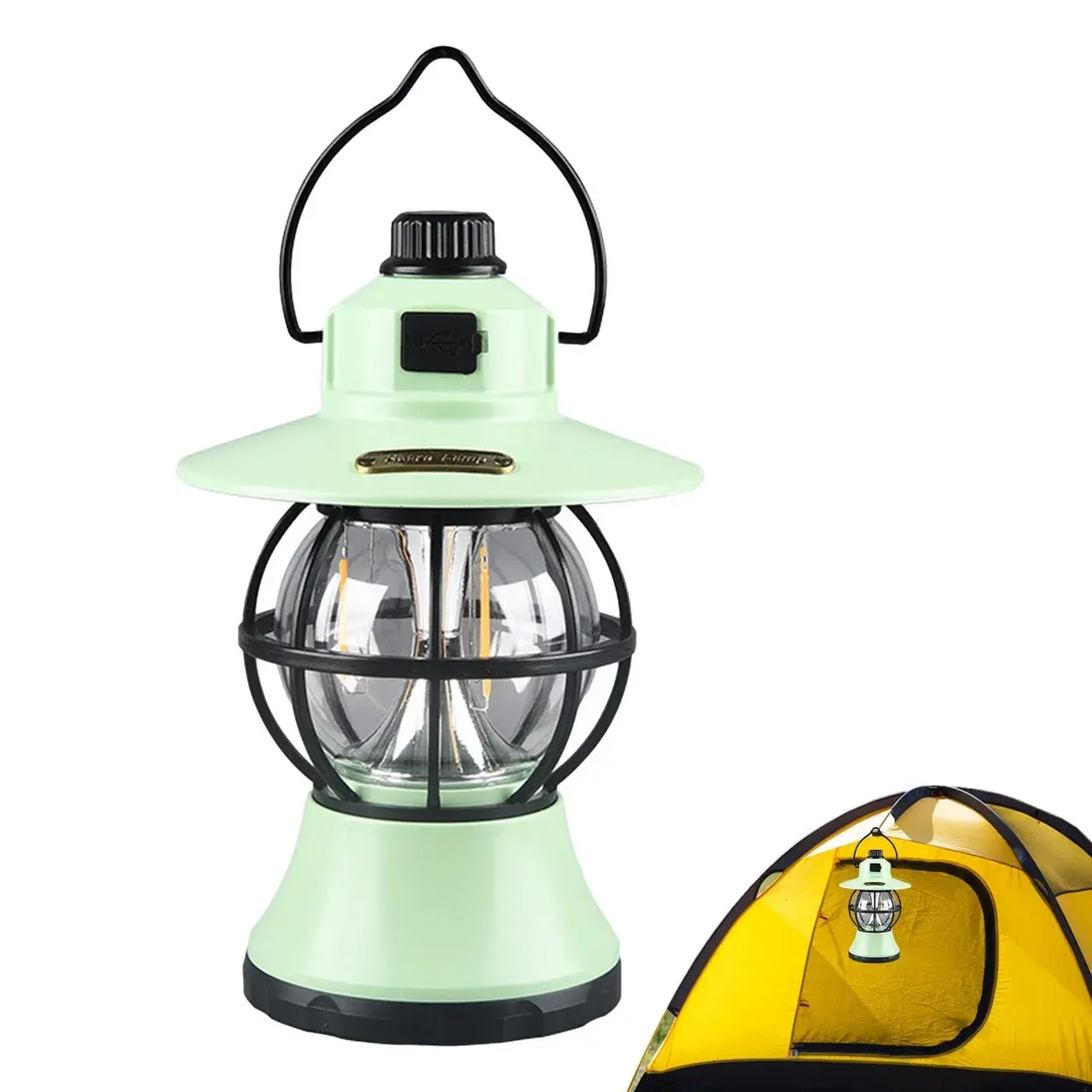 Lampă de camping retro portabilă, Felinar Vintage LED ABS, Acumulator inclus 1200 mAh, reincarcabila, 3 moduri de iluminare, intensitate reglabila,Lampa portabila pentru cort în aer liber, Mint (6)