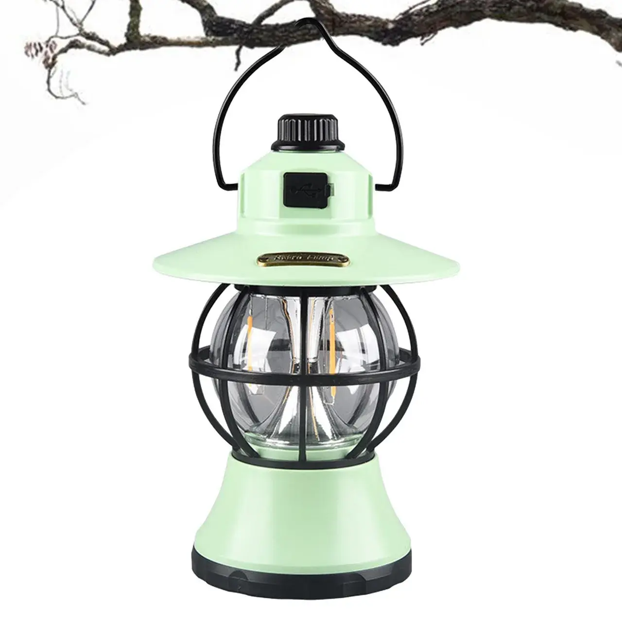 Lampă de camping retro portabilă, Felinar Vintage LED ABS, Acumulator inclus 1200 mAh, reincarcabila, 3 moduri de iluminare, intensitate reglabila,Lampa portabila pentru cort în aer liber, Mint (8)