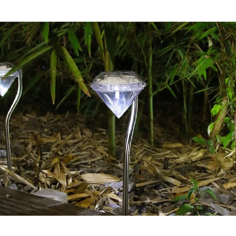Lampa solara LED pentru Gradina, Set 4 Bucati, Tip Diamant, Inaltime 30 x 9 cm, 2V, ABS, 600mAh, Lumina Alb Rece, Argintiu (5)