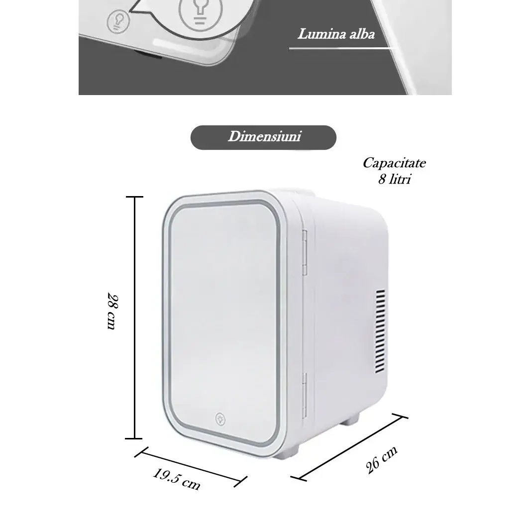 Mini Frigider pentru Cosmetice, Dubla Functie de Incalzire Racire, Portabil, 28 x 26 x 19.5 cm, Volum 8L, Alb (3)