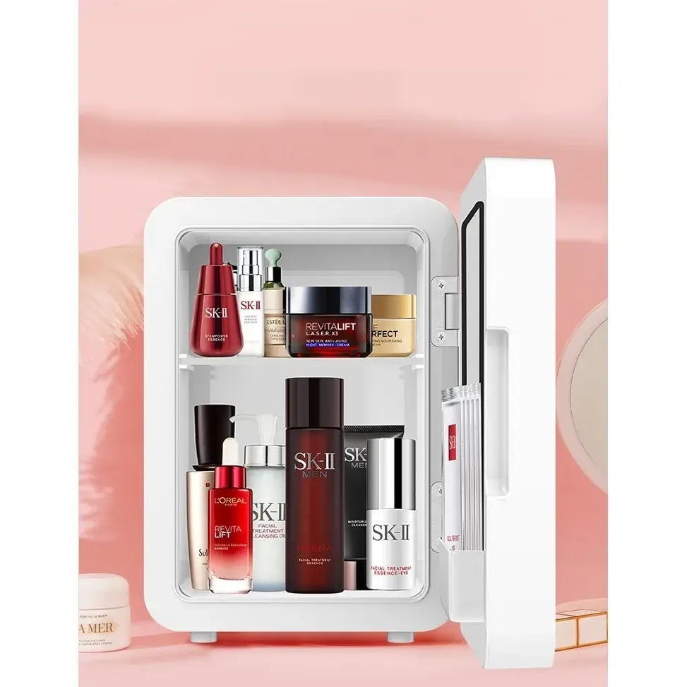 Mini Frigider pentru Cosmetice, Dubla Functie de Incalzire Racire, Portabil, 28 x 26 x 19.5 cm, Volum 8L, Alb (8)